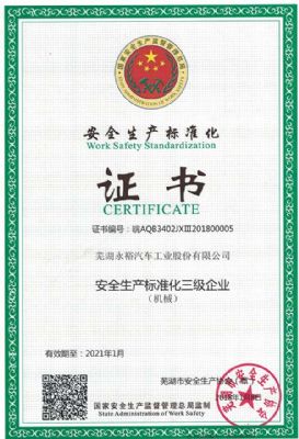 2021 Work Safety Standardization Certificate